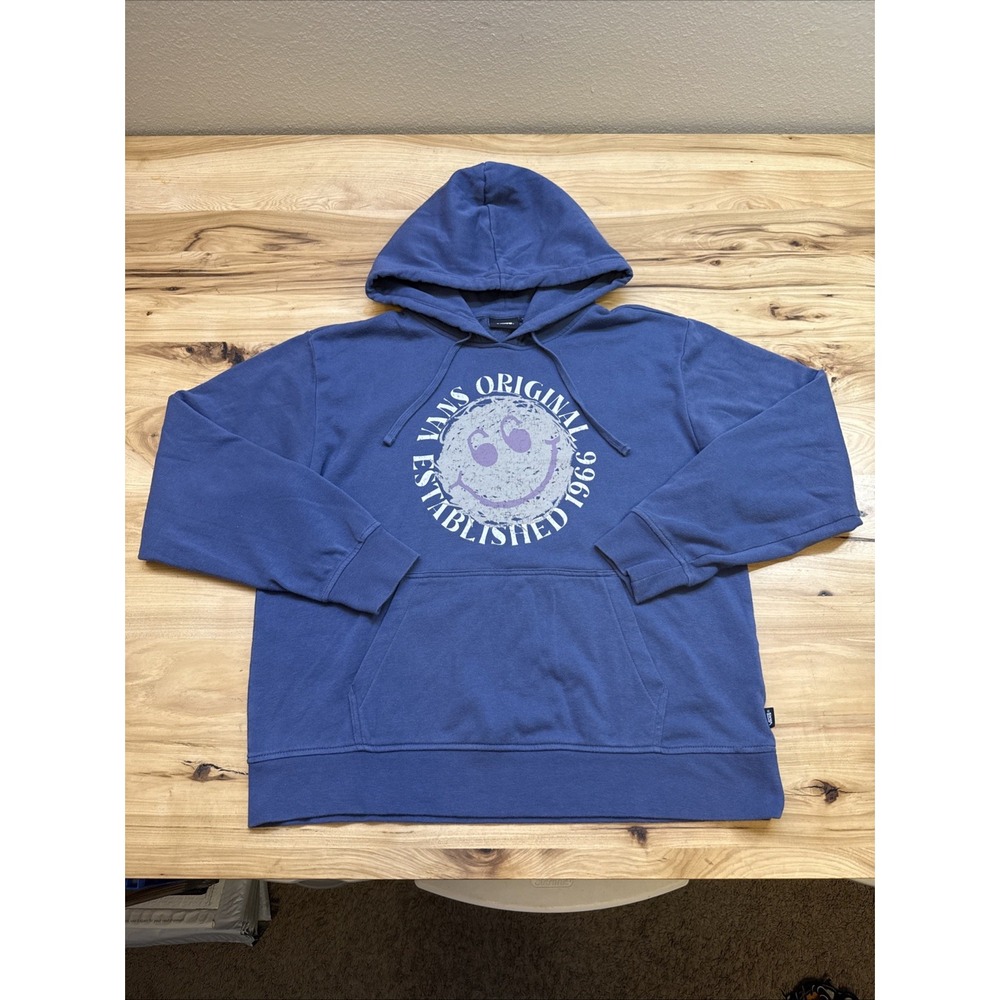 Vans off the Wall Unisex Size Large Blue Happy Face Long Sleeve Hoodie Pullover